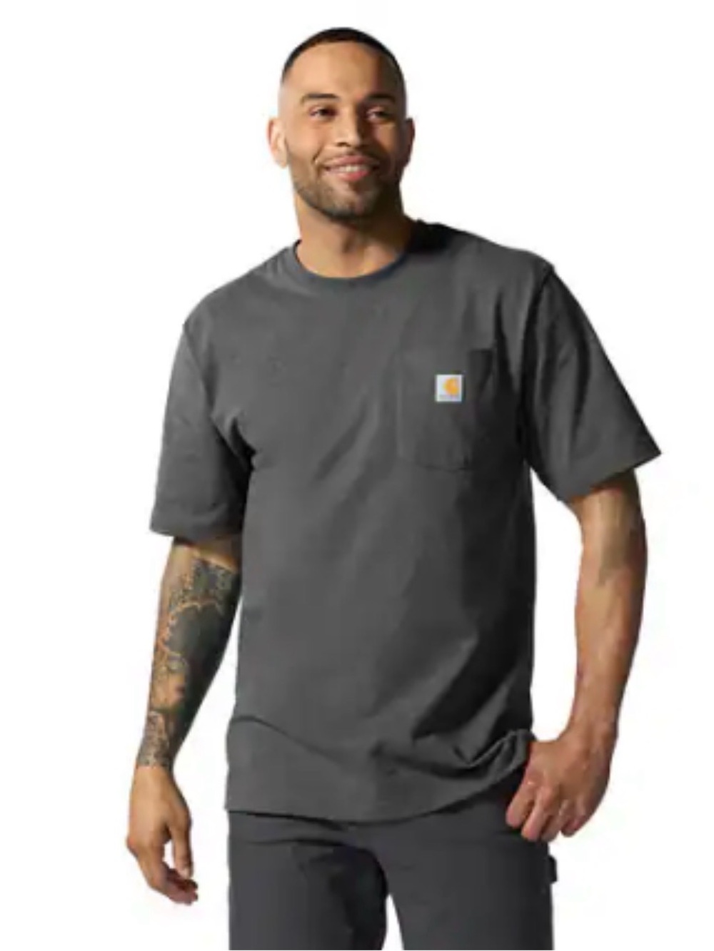 Carhartt Men's K87 Carbon Heather Grey Pocket T-Shirt Size‎ Medium Relaxed Fit